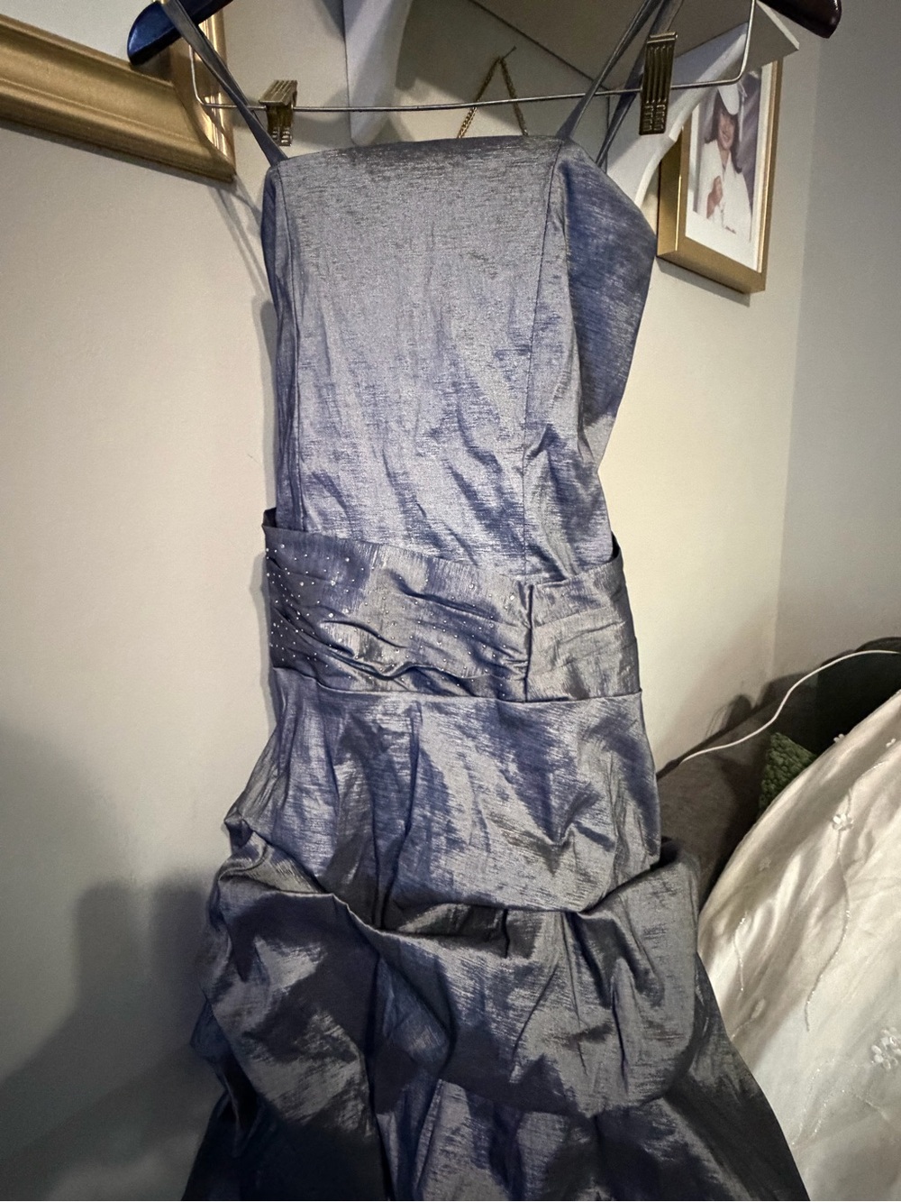 Strapless Shimmery Slate Evening Gown